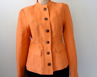 Blazer de mezcla de lino de la década de 1980 / Abrigo de traje de cuello Vintage Anne Klein Nehru