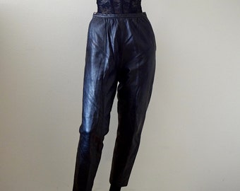 1960s Bonnie Cashin Black Leather Cigarette Pants / designer vintage size S