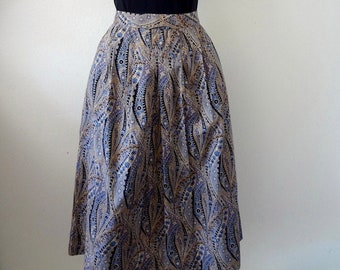 1970s Pleated A-Line Skirt / Cotton Paisley Print / vintage spring fashion