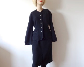 Vintage GEIGER Wool Suit - black jacket and straight skirt