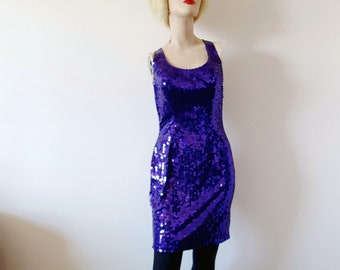Vintage Lila Pailletten Party Kleid - Cocktail Minikleid