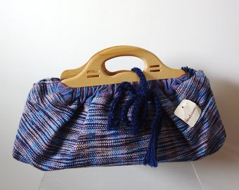 Vintage Handwoven Handbag with Wood Handles