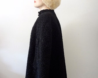 1940s Wool Cape / victorian style faux karakul wrap / vintage fall & winter outerwear