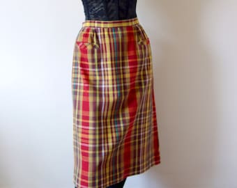 Falda de algodón a cuadros de la década de 1950 / falda recta vintage de primavera y verano