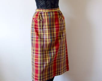 1950s Plaid Cotton Skirt | vintage spring summer straight skirt