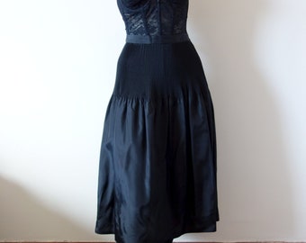 1980s Helene Sidel Skirt - designer vintage black taffeta full skirt