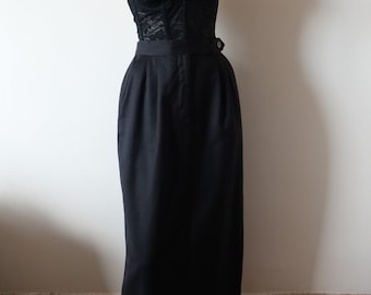 1980s Perry Ellis Straight Skirt - pants tailored grey wool midi skirt