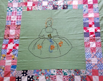 ヴィンテージクレイジーキルトスタイルの小さなキルトトッパー、30x30