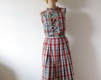 1960s Plaid Shirtwaist Dress  | NOS vintage spring summer pleated skirt and blouse 2 piece day dress