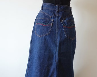 1980s Denim A-line Skirt - vintage blue jean skirt