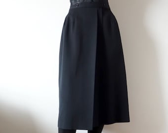 1980s Black Gabardine Wrap Skirt - classic vintage a-line skirt