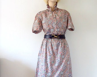1970s Cotton Shirtwaist - vintage paisley print day dress - boho prairie