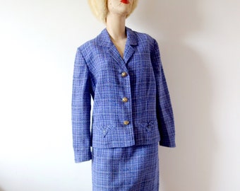 1960s Davidow Tweed Suit - vintage purple plaid wool skirt suit