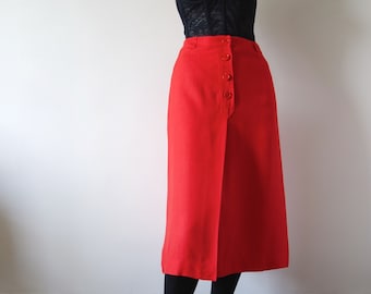 Falda de línea A de Franck Olivier de la década de 1970 / falda de verano de primavera de rayón rojo vintage