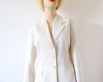 Vintage Linen Blend Blazer - classic spring summer suit jacket