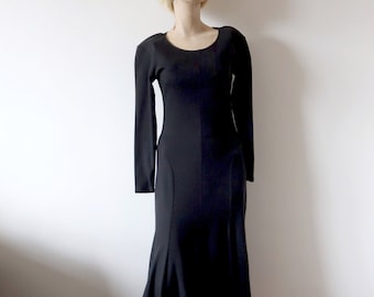 1980s Norma Kamali Dress - designer vintage black jersey knit dress with trumpet skirt