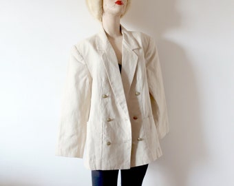 1980s Carol Horn Linen Jacket - vintage double breasted blazer