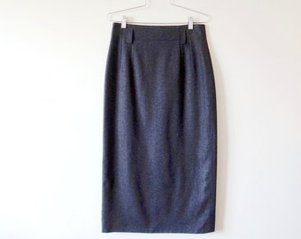 1980s Mondi Grey Wool Skirt - designer vintage midi pencil skirt