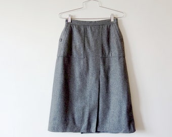 1970s Franck Olivier Skirt - Grey Wool A-line Skirt - designer vintage