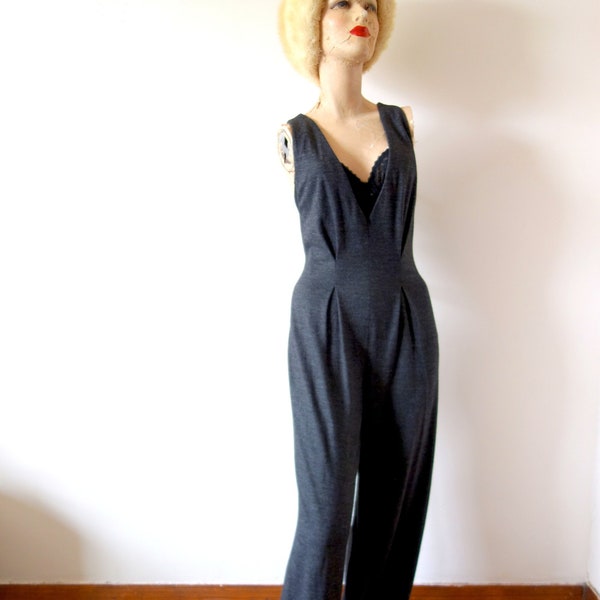 Vintage 1990s Grey Jumpsuit - vintage wool jersey romper