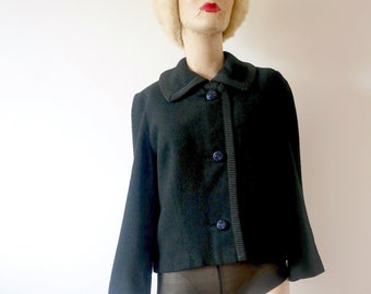 1960s Black Wool Jacket | Jackie-O style fancy suit coat | designer vintage
