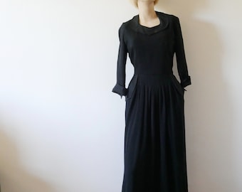 1940s Black Rayon Dress | vintage cocktail party dress