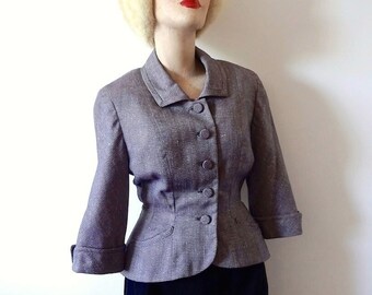 1950s Wasp Waist Jacket, women's vintage suit coat, wool & silk blazer size XS