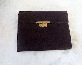 1940s-50s Brown Suede Handbag by Lennox - vintage clutch purse