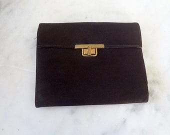 1940s-50s Brown Suede Handbag by Lennox - vintage clutch purse