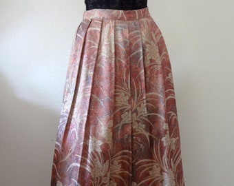 1980s Floral Brocade Skirt / pleated aline party skirt / vintage spring fashion