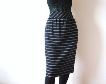 Vintage ESCADA Skirt - striped wool pencil skirt - 1980s designer vintage size M