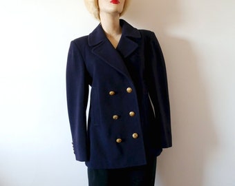 1980s lana Peacoat / vintage abrigo de invierno de doble pecho clásico de las mujeres
