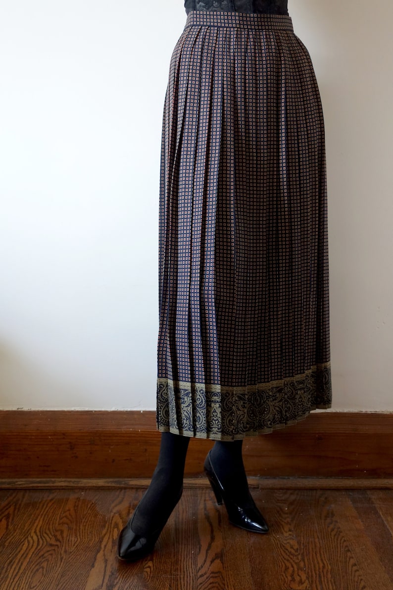 vintage pleated wool a-line midi skirt from Saks Fifth Avenue 1980s Bill Blass Skirt