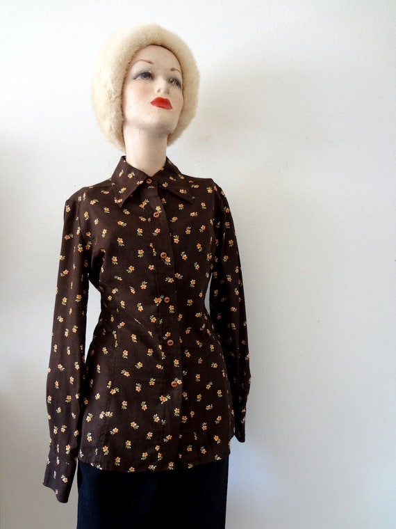 1970s Floral Print Blouse / vintage fitted long s… - image 2