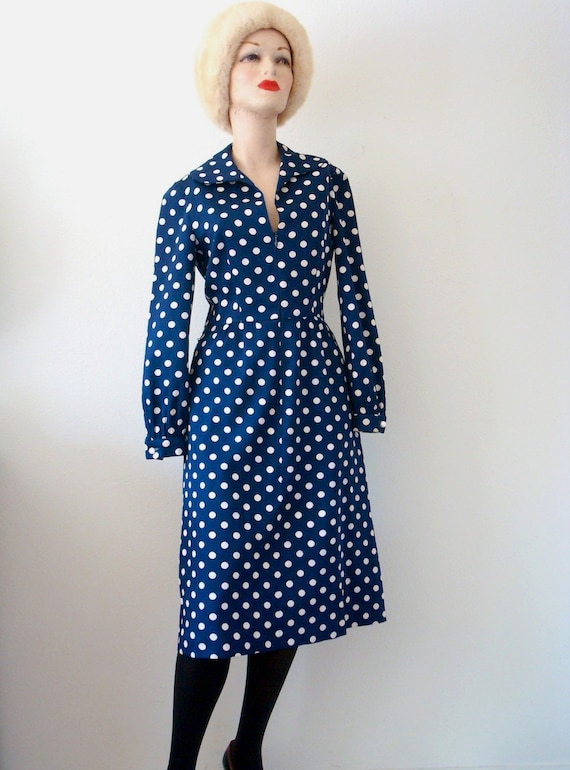 1970s Mollie Parnis Dress / Mod Polka Dot A-line … - image 1