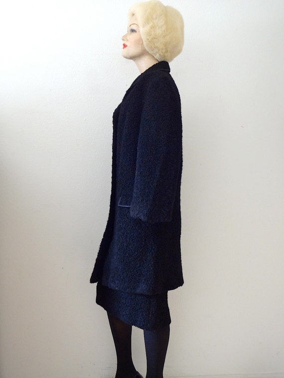 1960s Black Wool Suit / boucle coat and pencil sk… - image 3