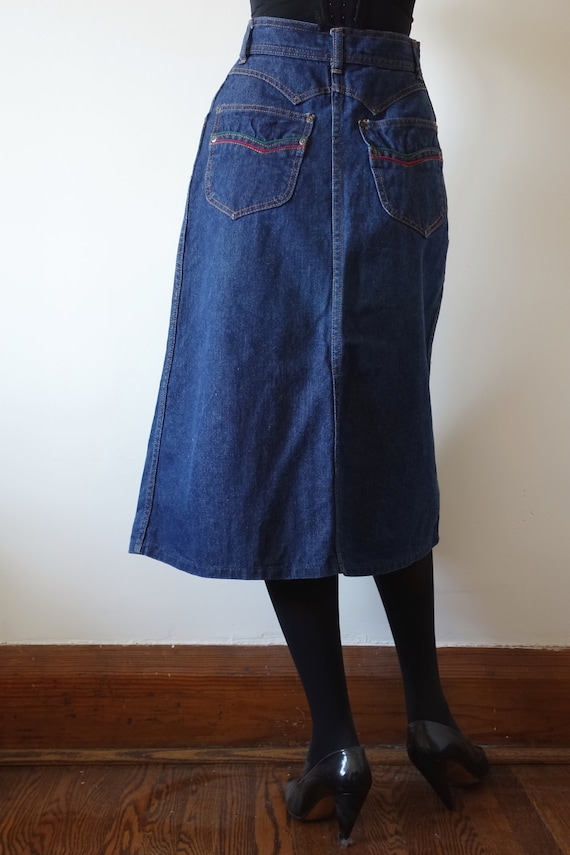 1980s Denim A-line Skirt - vintage blue jean skirt - image 1