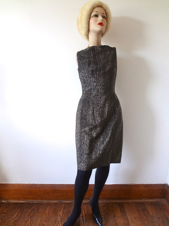 1950s Cocktail Dress - Black & Gold Lurex Wiggle Dress - Bombshell Party  Dress - Size S - Etsy