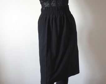 1980s Black Cotton Knit Skirt | vintage pull-on straight skirt