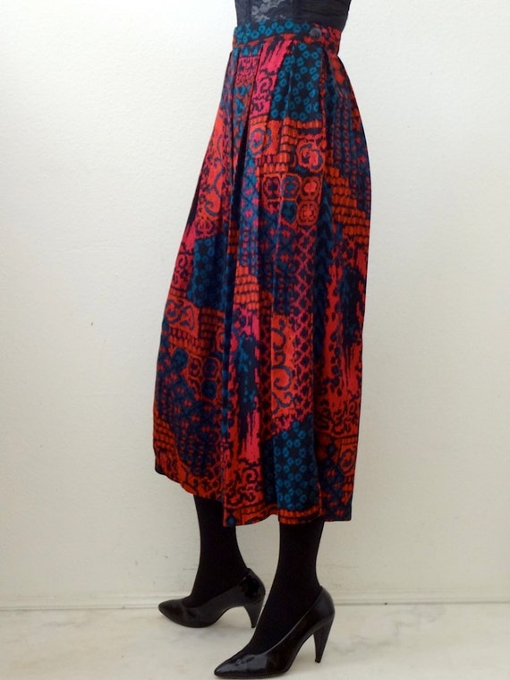 1980s Rayon Skirt / abstract ethnic print a-line … - image 4