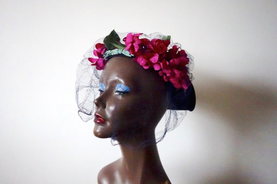 Vintage 1940s Fascinator Hat | straw and fabric fl