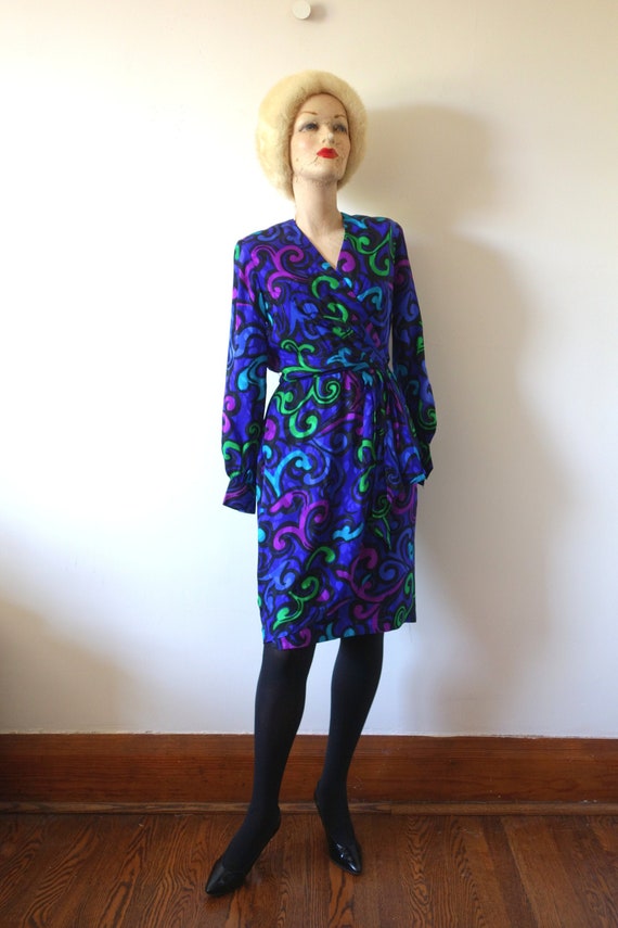 1980s Silk Sarong Style Dress - vintage bold geom… - image 1