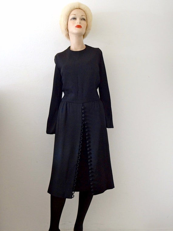 1960s Cocktail Dress black rayon crepe shirtwaist party | Etsy