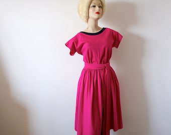 Vestido CHRISTIAN DIOR / Blusa de punto de algodón rosa fucsia vintage de diseñador de los años 80