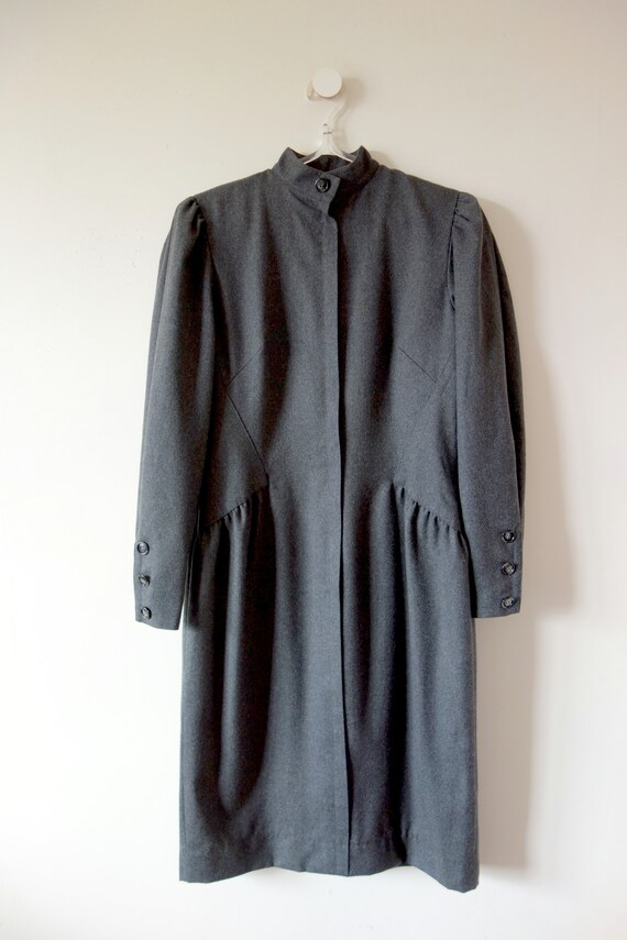 1980s Adele Simpson Day Dress - vintage grey wool… - image 3