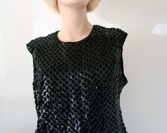 1950s Sweater / Sequin Knit Top / Vintage Holiday Fashion