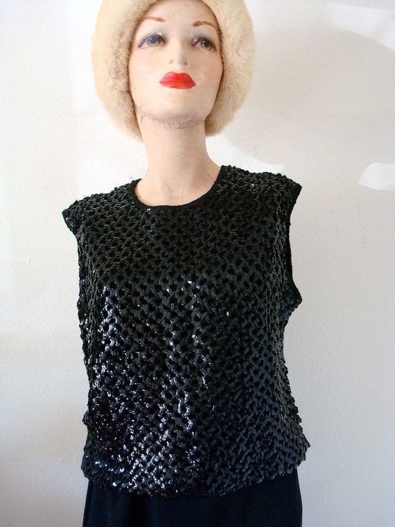 1950s Sweater / Sequin Knit Top / Vintage Holiday… - image 1