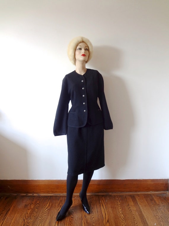 Vintage GEIGER Wool Suit - black jacket and straight … - Gem