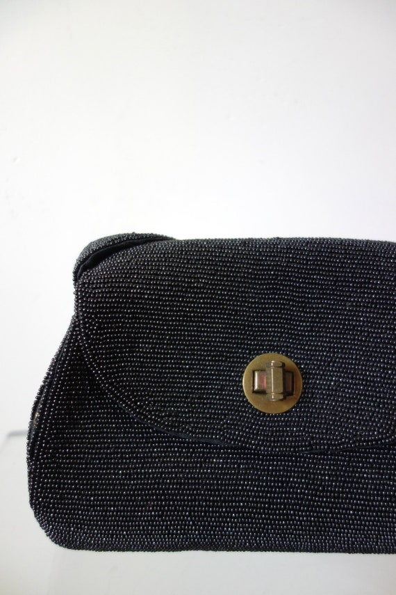 1940s-50s Black Beaded Evening Bag | vintage cockt