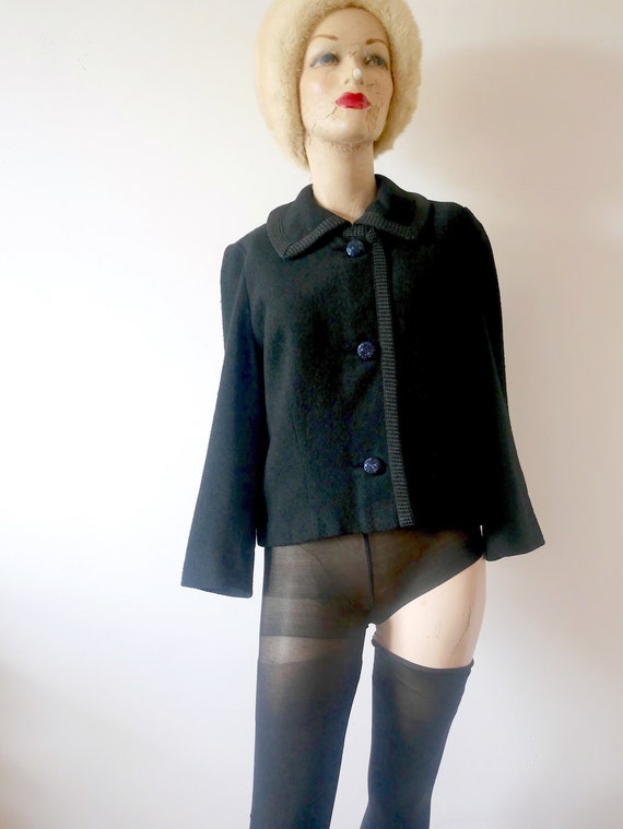 1960s Black Wool Jacket | Jackie-O style fancy su… - image 1